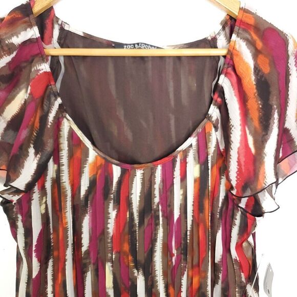 Zac Rachel Top Womens 1X Blouse Flutter Sleeves Colorful Pleated Front New - Picture 2 of 11
